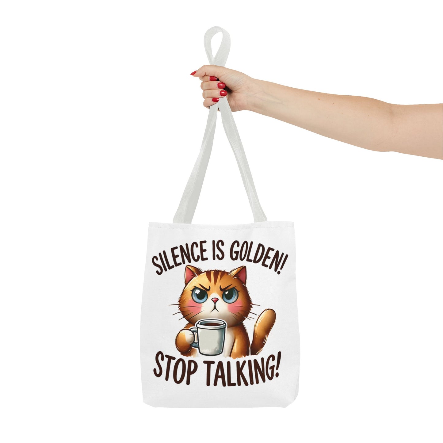 Silence is Golden Cat Tote Bag - Funny Coffee Lover's Gift