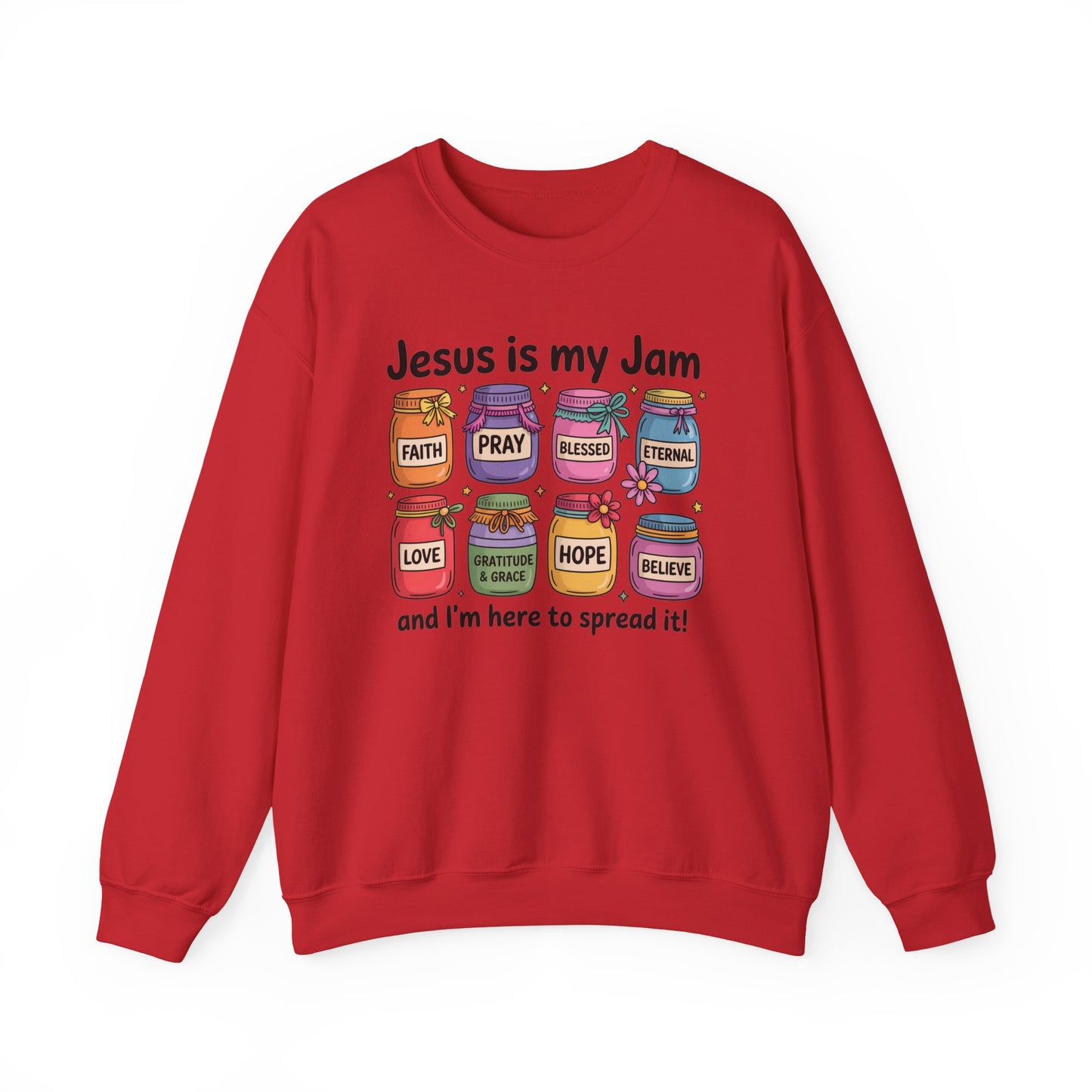 Christian Crewneck Sweatshirt — "Jesus is My Jam" Jam Jars Design