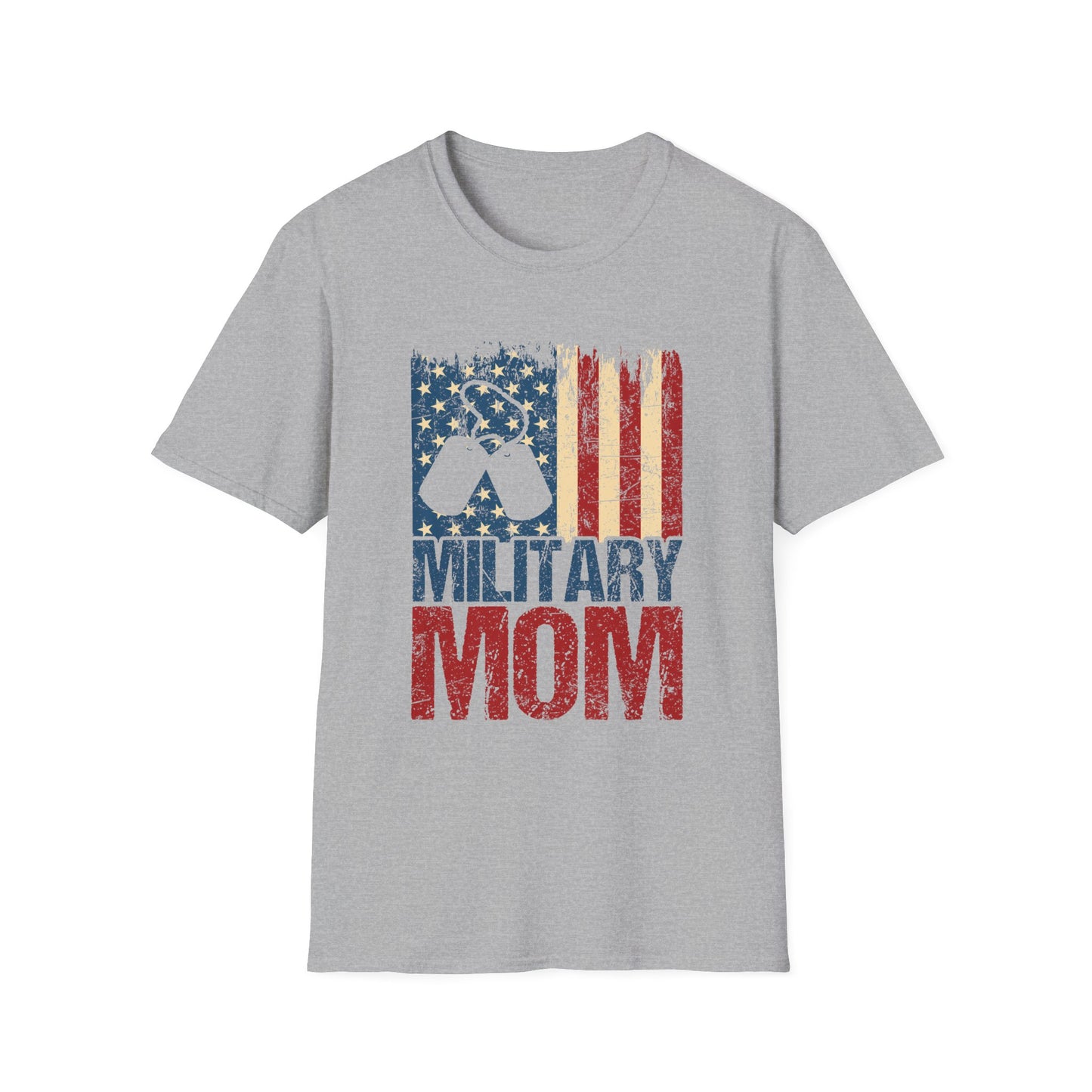 Military Mom T-Shirt – Distressed American Flag & Dog Tag Patriotic Tee