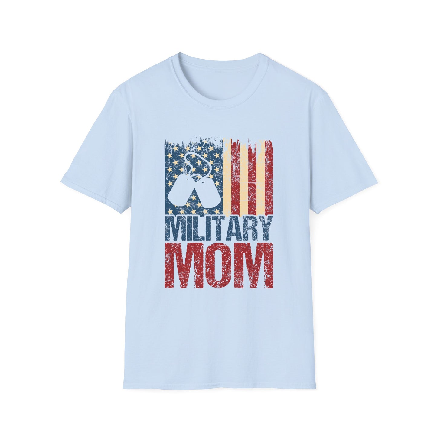 Military Mom T-Shirt – Distressed American Flag & Dog Tag Patriotic Tee