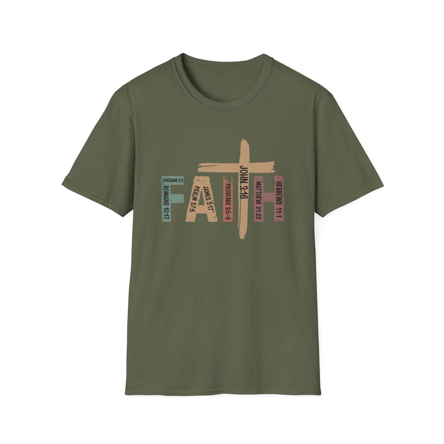 Faith Cross T-Shirt — Rustic Multicolor Christian Tee