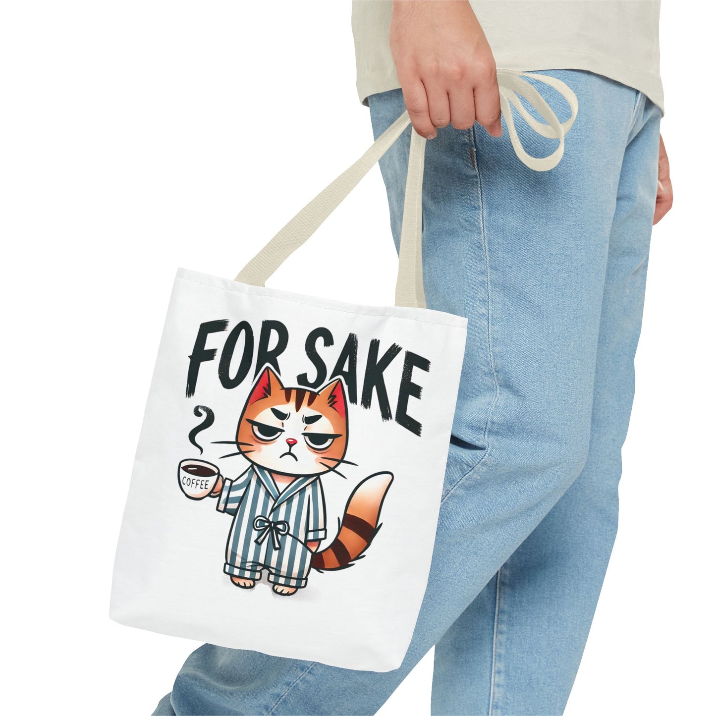 Funny Cat Coffee Tote Bag - 'For Sake' Design - Perfect Gift for Cat Lovers