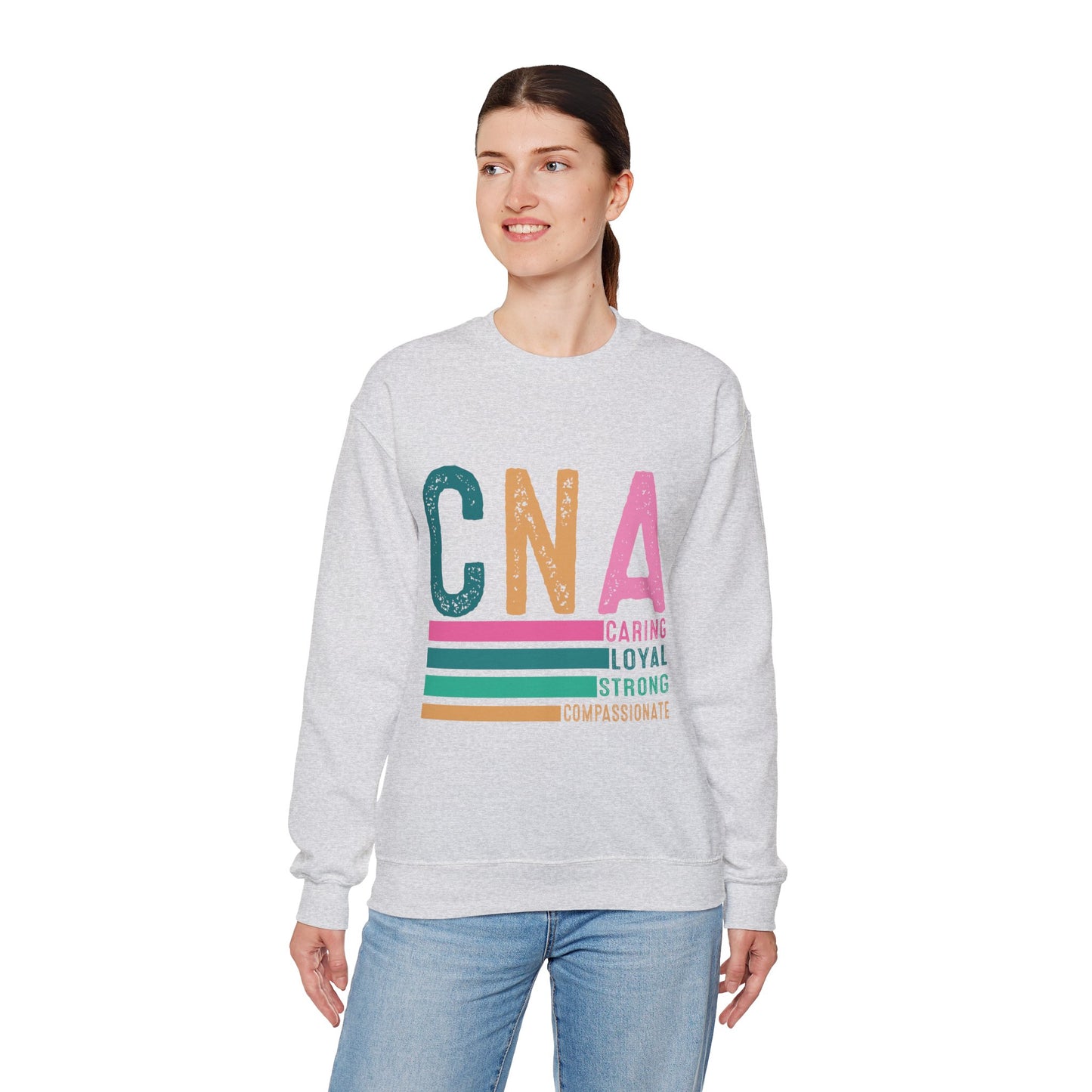 CNA Pride Crewneck Sweatshirt | Caring, Loyal, Strong & Compassionate