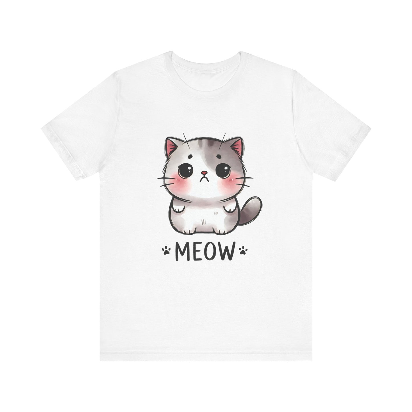 Cute Cat 'Meow' Unisex Jersey Tee - Adorable Pet Lover's Shirt