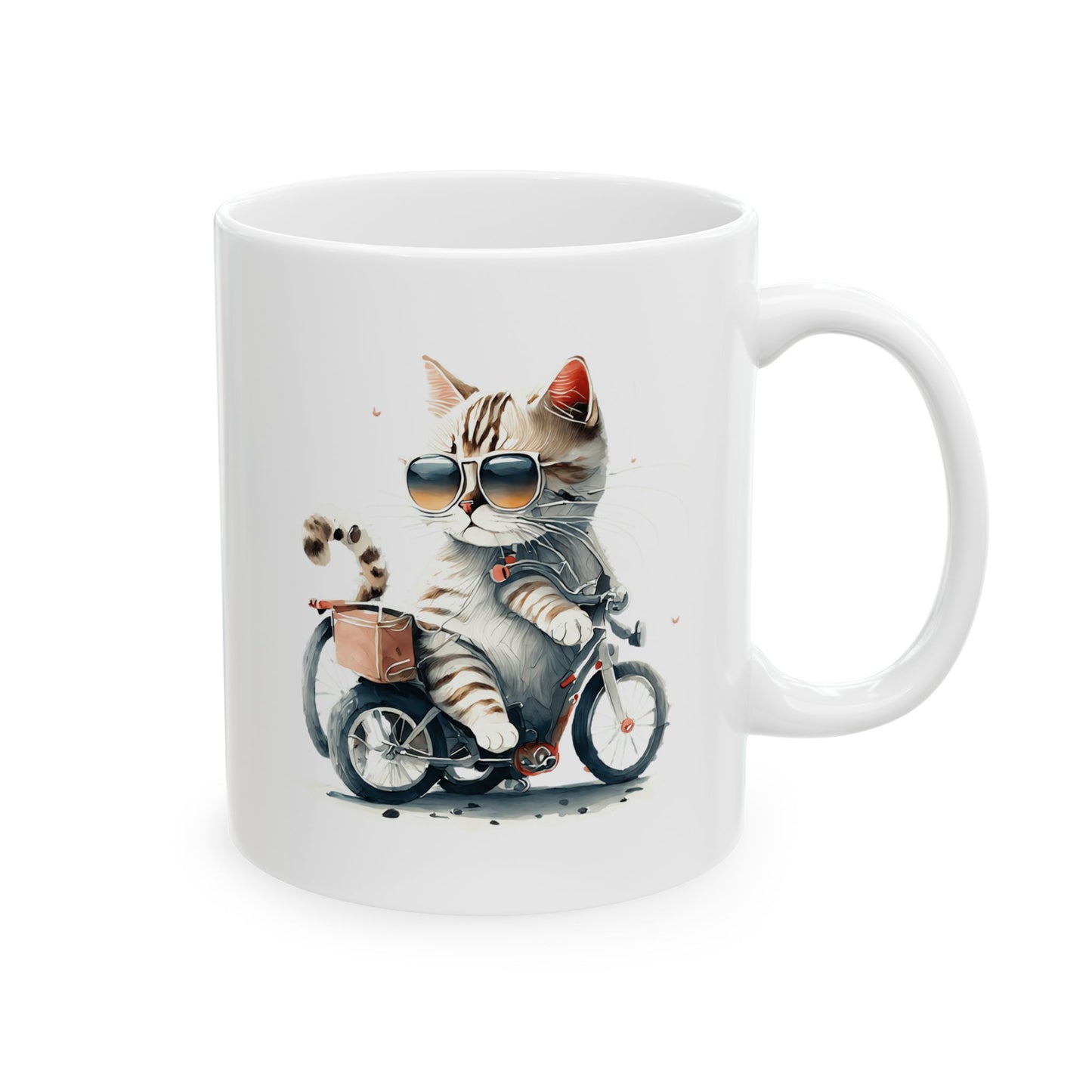 Bicycle Cat Ceramic Mug – Coffee Cup (11oz & 15oz)