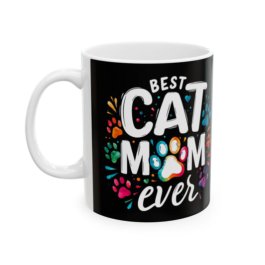 Best Cat Mom Ever Ceramic Mug - Colorful Pet Paw Print Design, Perfect Gift for Cat Lovers