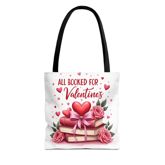 Valentine's Day Tote Bag - 'All Booked for Valentine's' with Floral Design