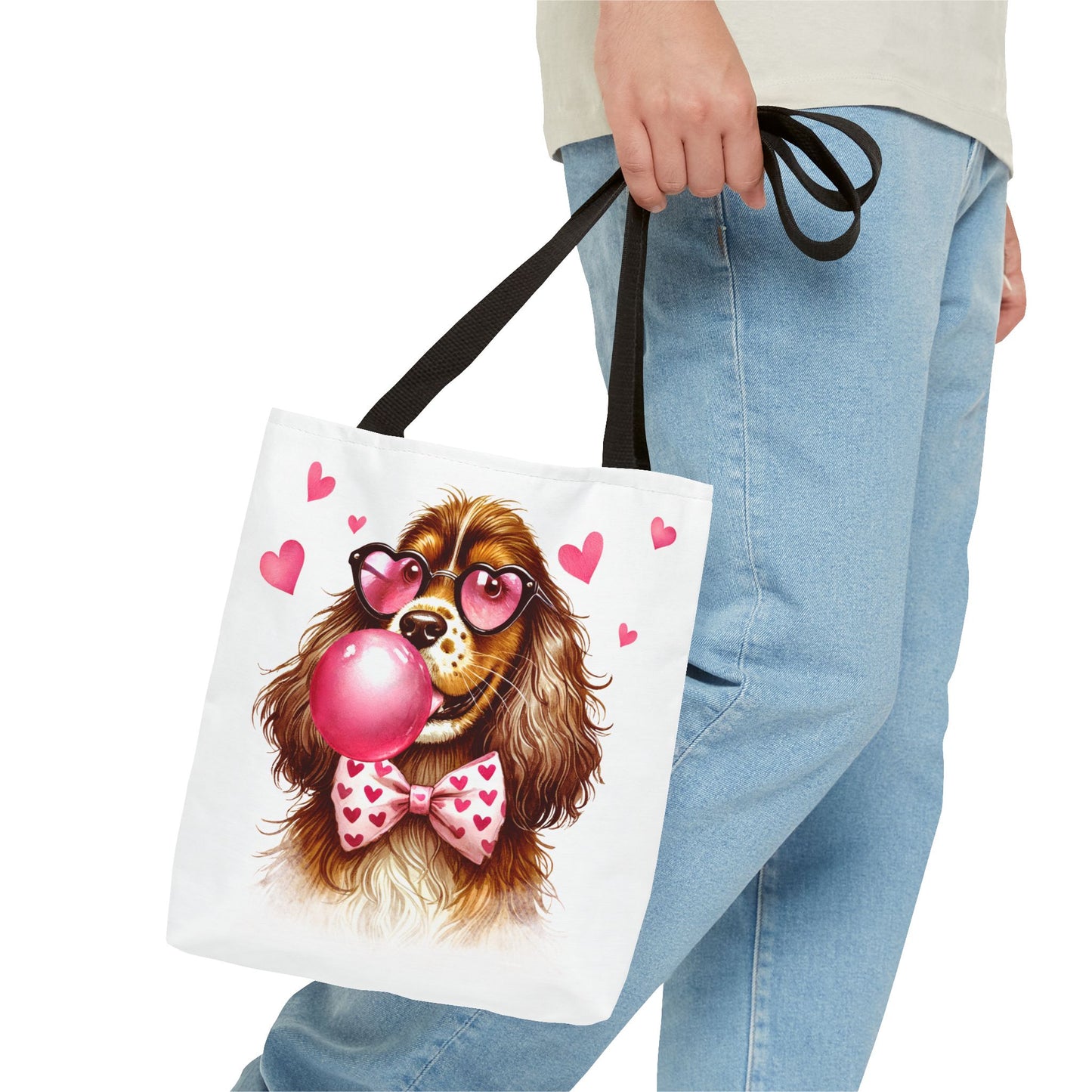 Cute English Cocker Spaniel Dog Tote Bag with Hearts and Bubble Gum – Perfect for Pet Lovers