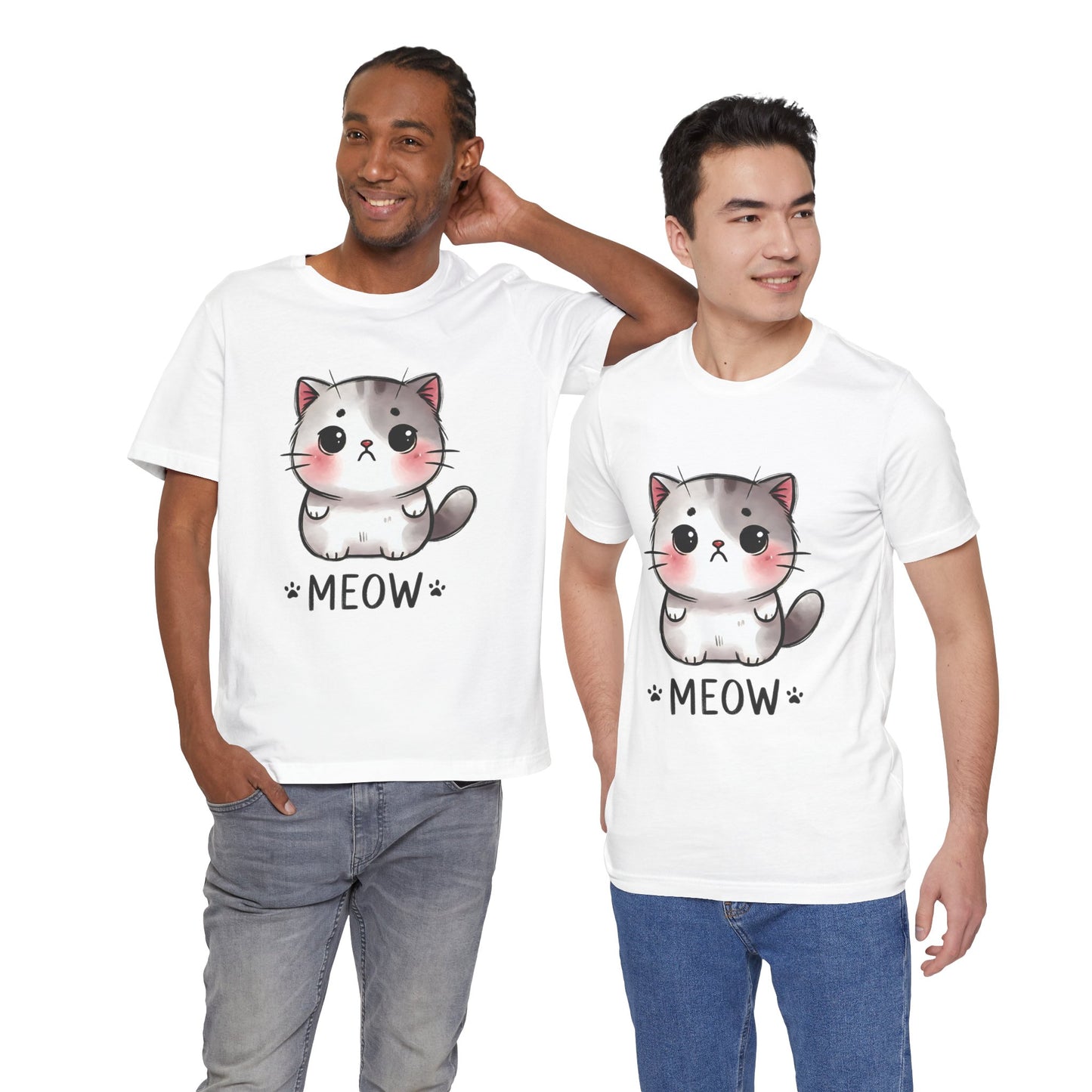 Cute Cat 'Meow' Unisex Jersey Tee - Adorable Pet Lover's Shirt