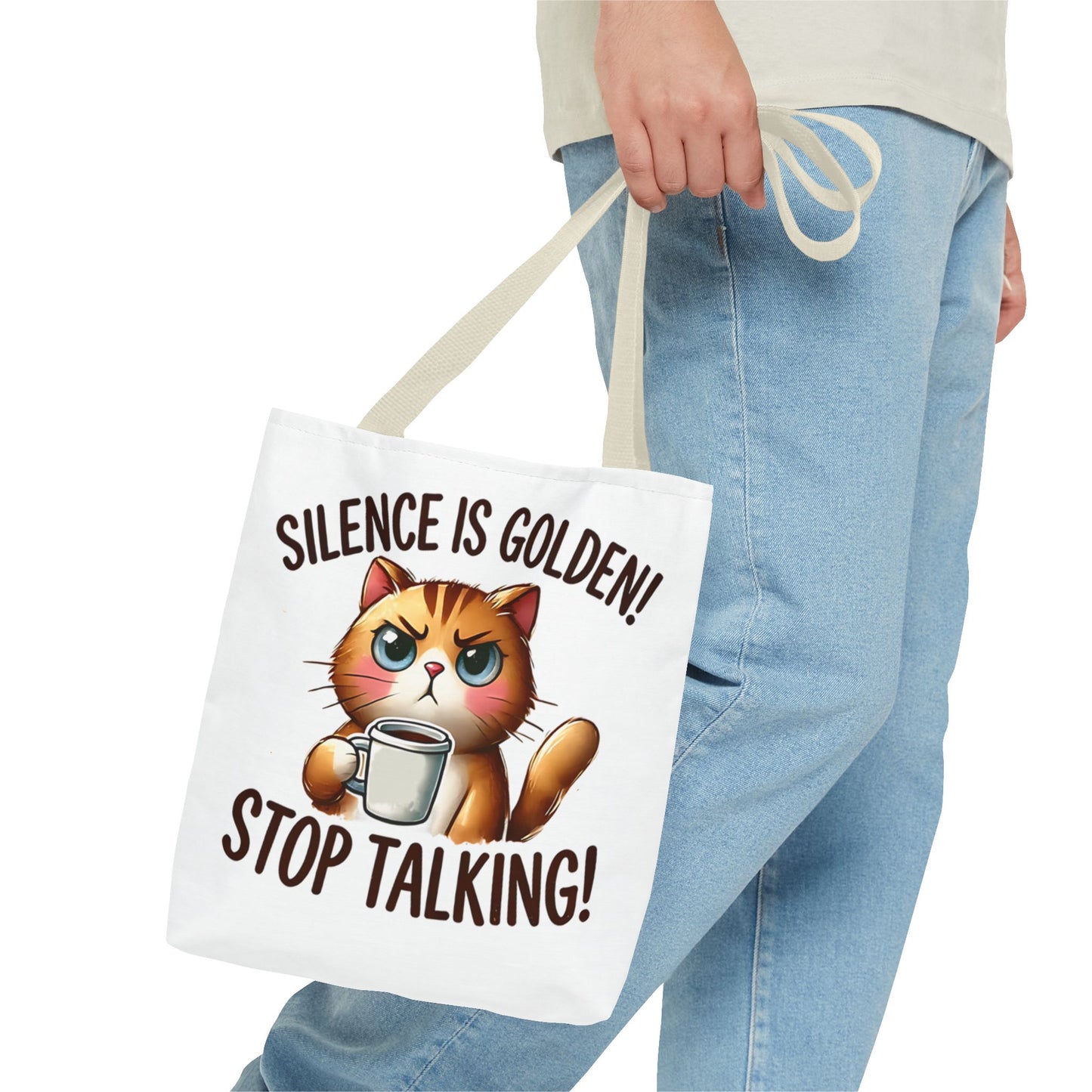 Silence is Golden Cat Tote Bag - Funny Coffee Lover's Gift