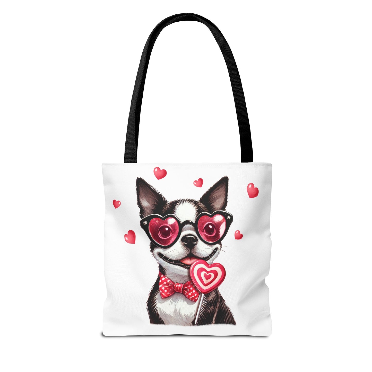 Cute Boston Terrier Dog Valentine Tote Bag - Heart Patterned Canvas Bag for Pet Lovers