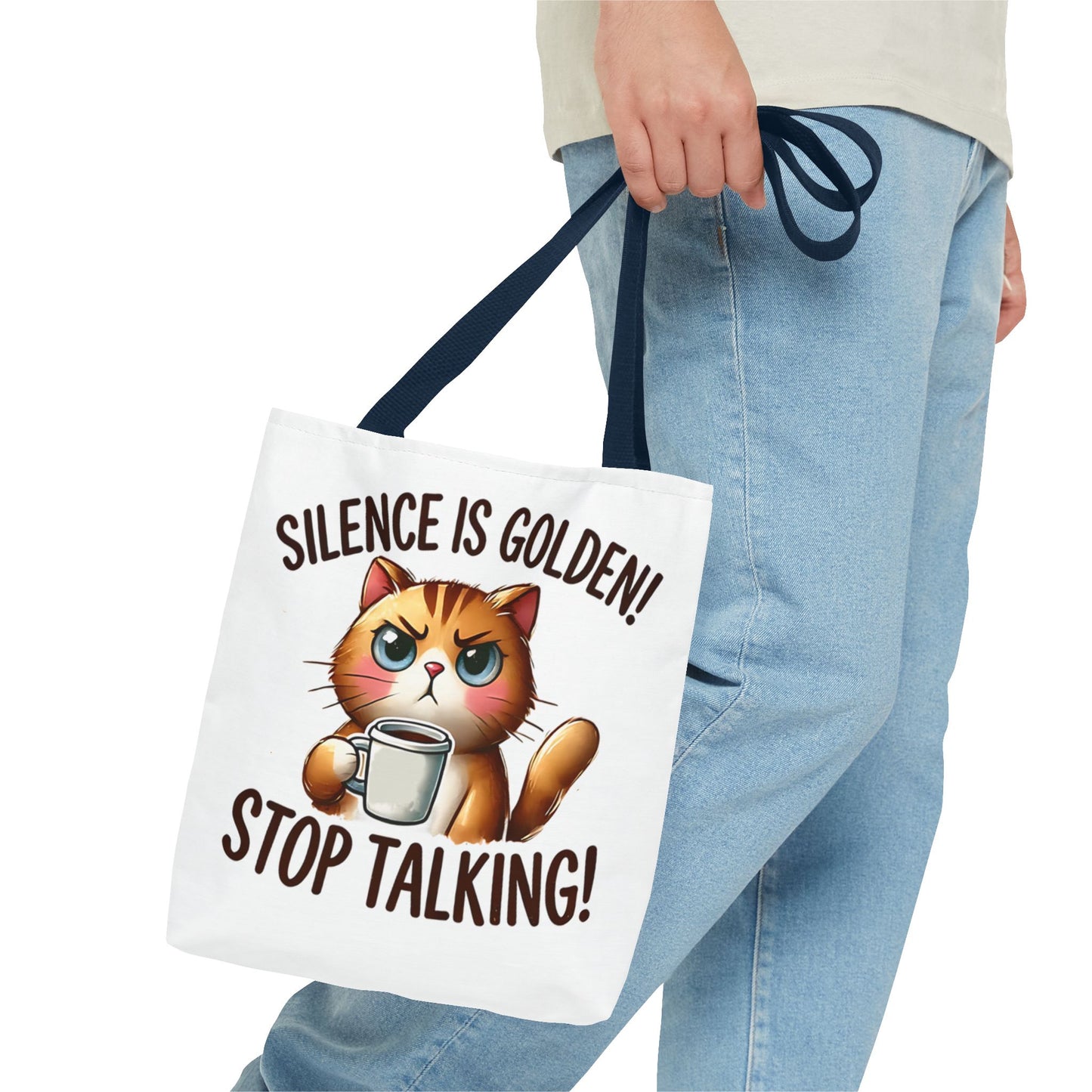Silence is Golden Cat Tote Bag - Funny Coffee Lover's Gift