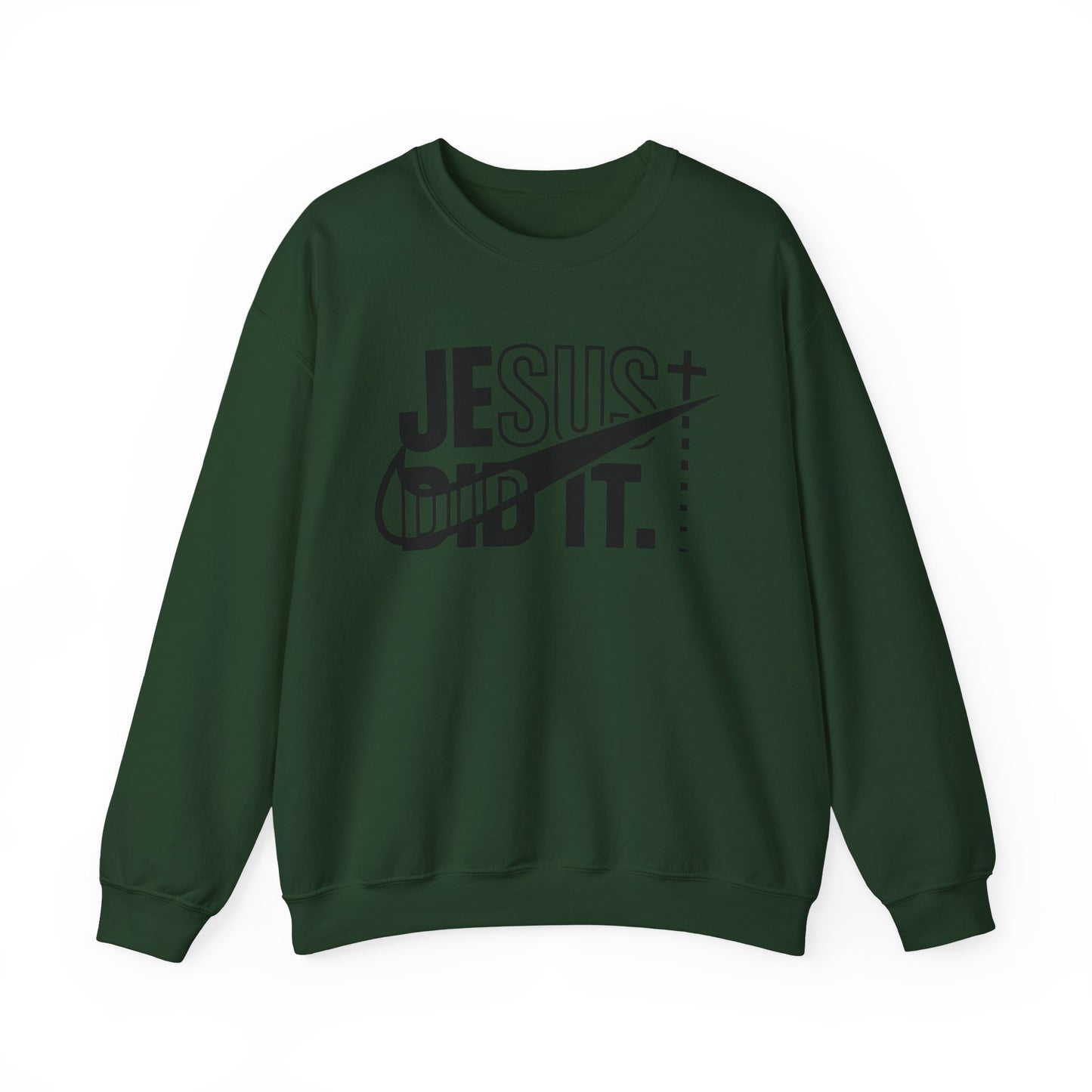Jesus Did It Crewneck Sweatshirt — Christian Faith Graphic Pullover