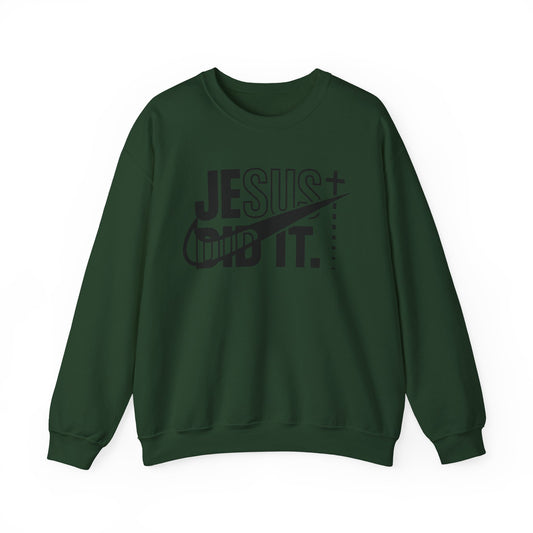 Jesus Did It Crewneck Sweatshirt — Christian Faith Graphic Pullover