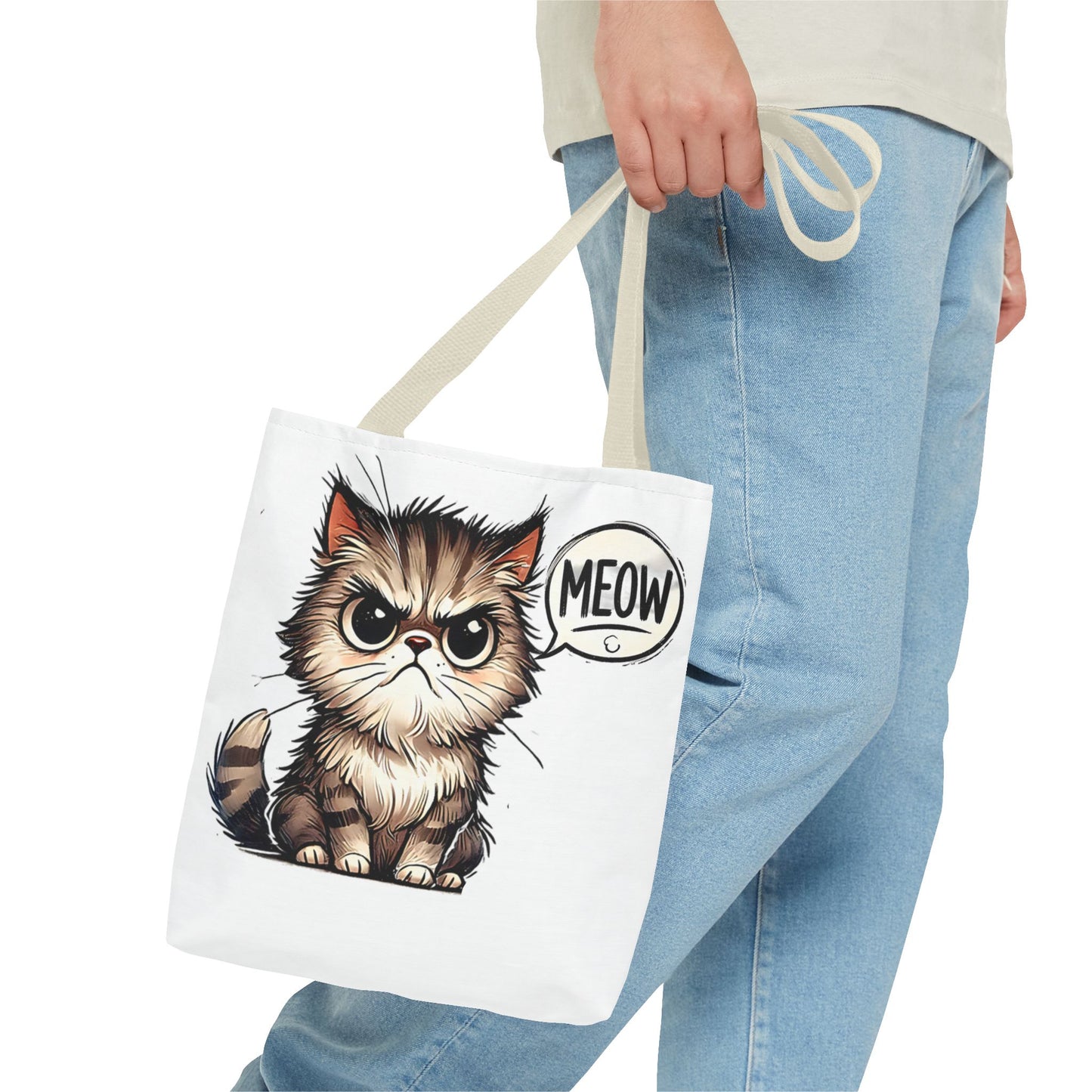 Adorable Cat Print Tote Bag - 'Meow' Design for Cat Lovers