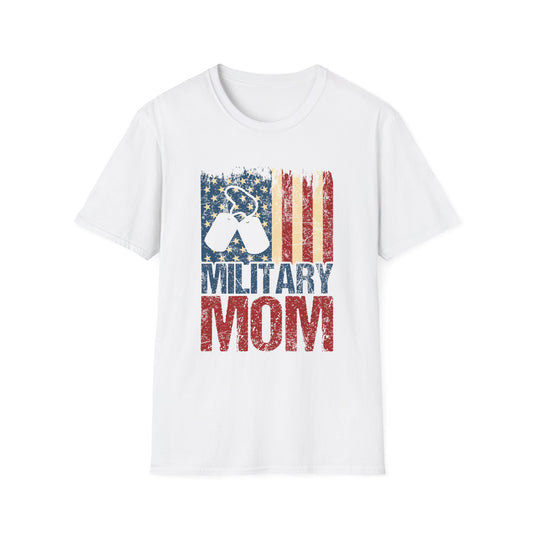 Military Mom T-Shirt – Distressed American Flag & Dog Tag Patriotic Tee