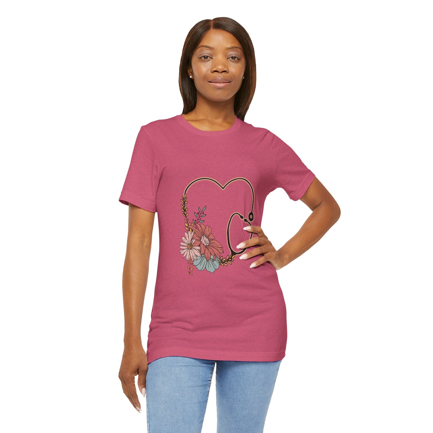 Floral Stethoscope Unisex Jersey Tee - Perfect Gift for Healthcare Workers